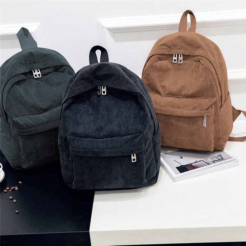 Corduroy Backpack Women Korean Style Backpack Student Harajuku School