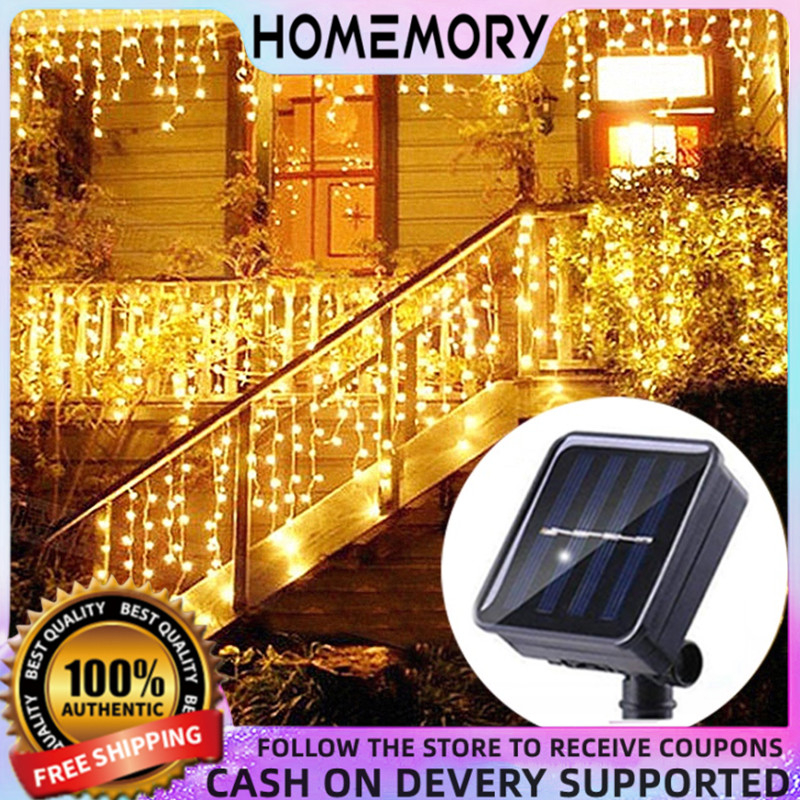 HOMEMORY Christmas Lights Solar Curtain Lights Outdoor LED Waterproof
