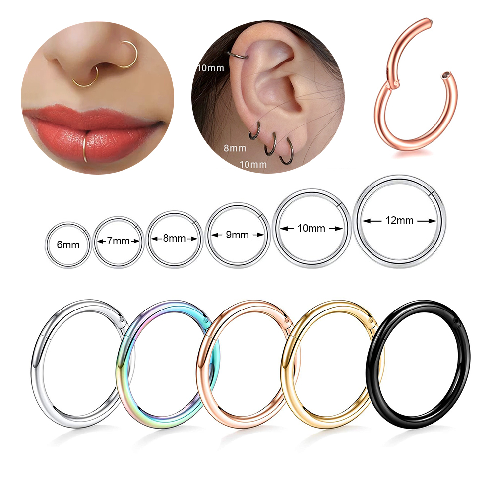 12 Stück Nasenpiercing Hoops Set - 16G 18G 20G Septum Ringe & Nasenringe | Verschiedene Größen 6-12mm