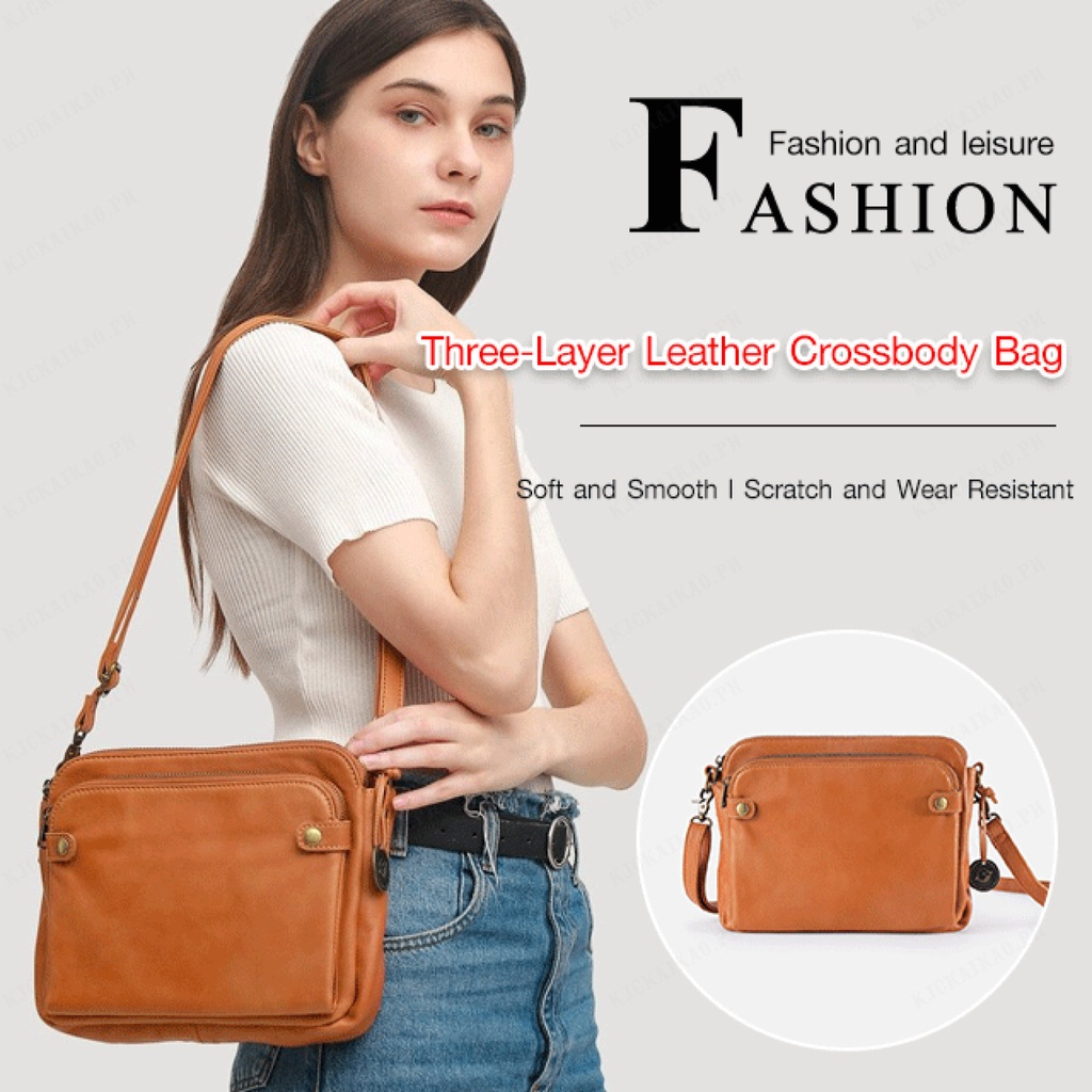 Multi-layer Pocket Leather Casual Crossbody Shoulder Bag