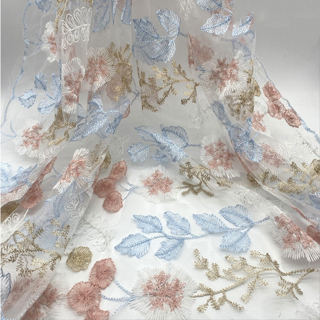 1 Yard Dress Mesh Embroidered Fabric With Full Wave Edges | Shopee ...