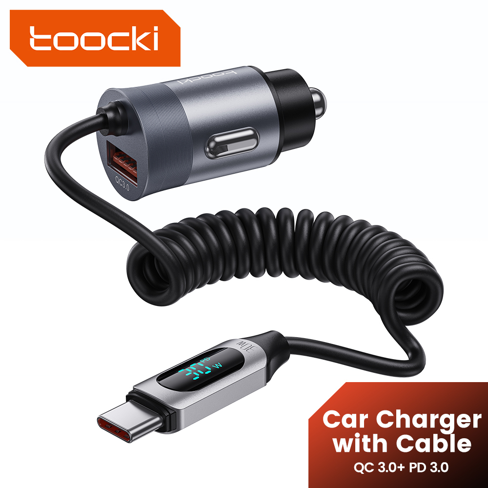 Toocki 65W Digital Display Car Charger With Cable Fast Charging USB