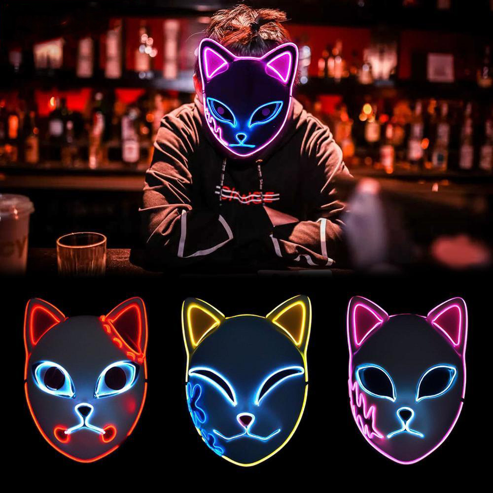 COLDPLAYAnime Demon Mask Demon Slayer Led Fox Mask Keychain Sabito