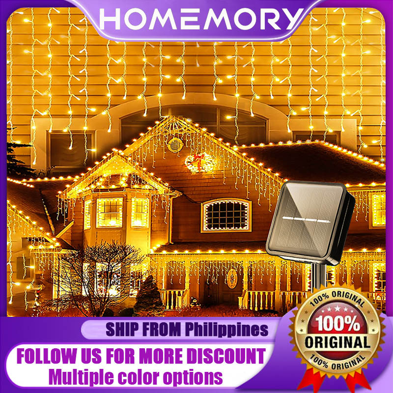 HOMEMORY Christmas Lights Solar Outdoor Waterproof Curtain Lights LED