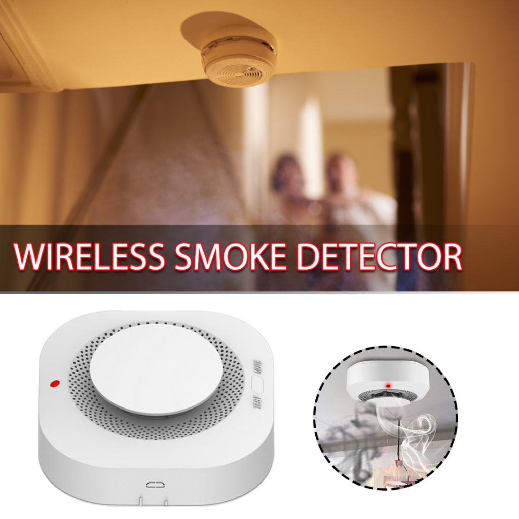 433MHz Wireless Smoke Detector Battery Power Smoke Fire Alarm with LED ...