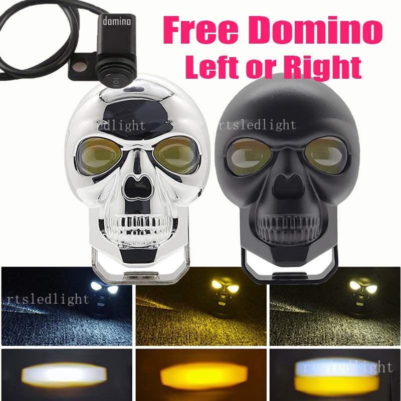 2 Pcs Motorcycle Mini Driving Light Skull Spotlight LED TwoColor