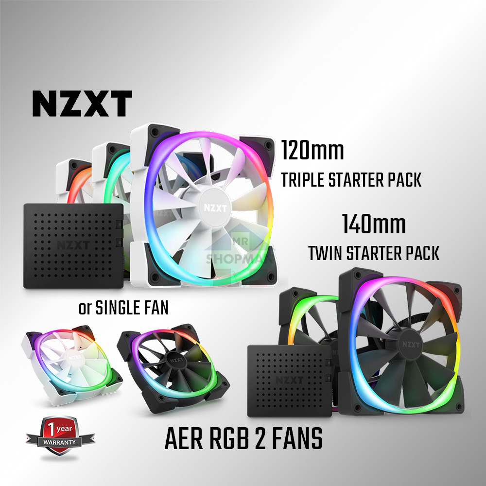 NZXT AER 2 RGB CPU Case Fan 120mm Black White Single / Triple Pack