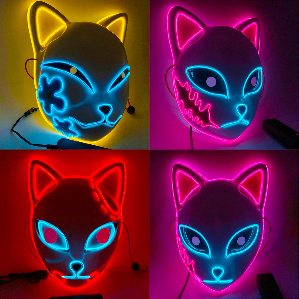 Anime Demon Mask Demon Slayer Led Fox Mask Keychain Sabito Makomo
