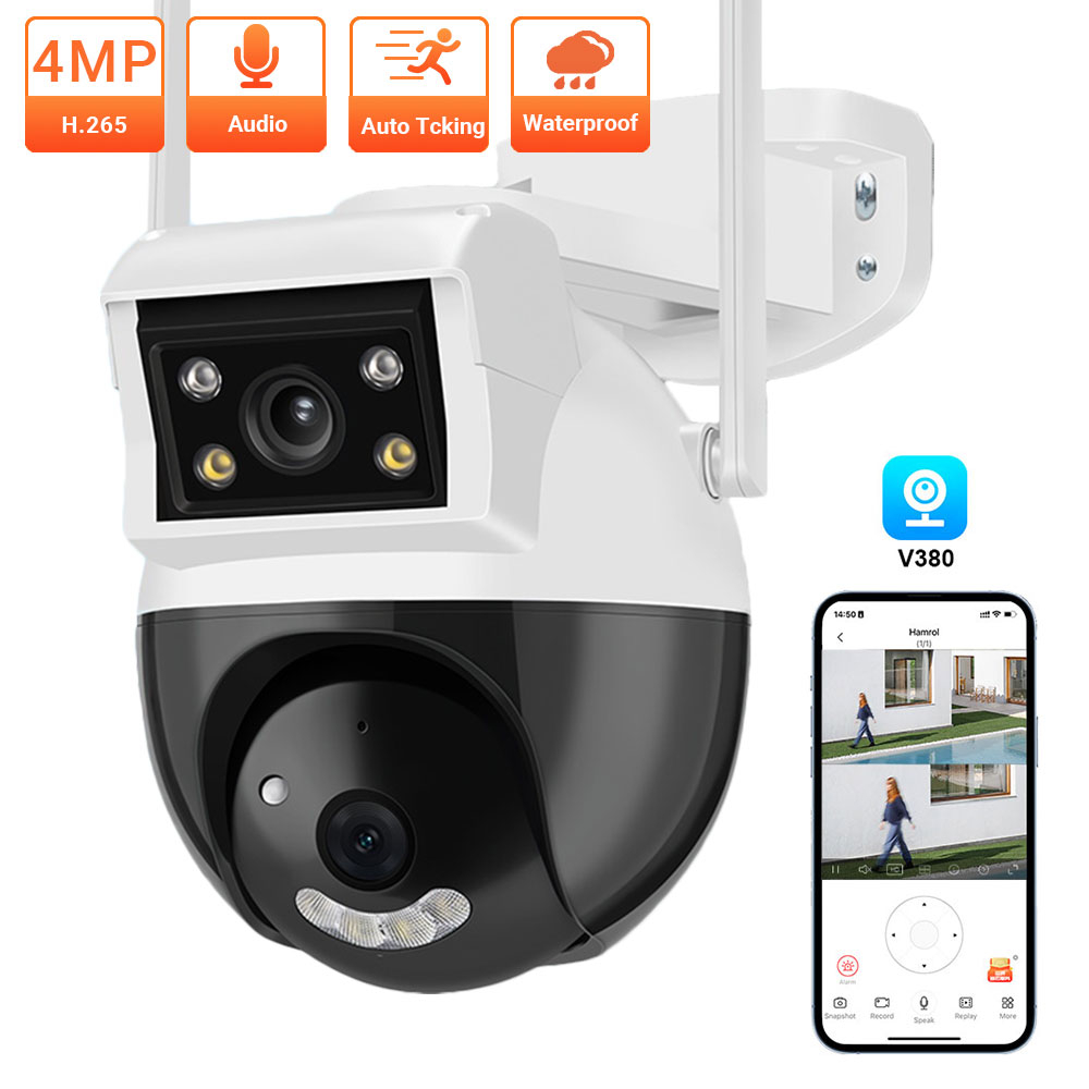 Hamrol 4mp V380 Pro Dual Lens Ptz Wifi Camera Home Remote Outdoor 