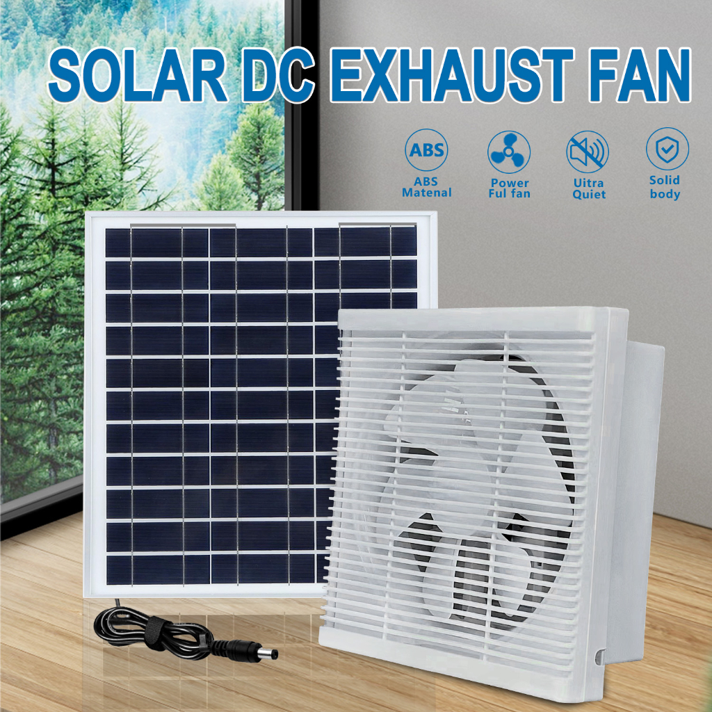 solar DC 12V square exhaust fan blinds home kitchen bathroom wall