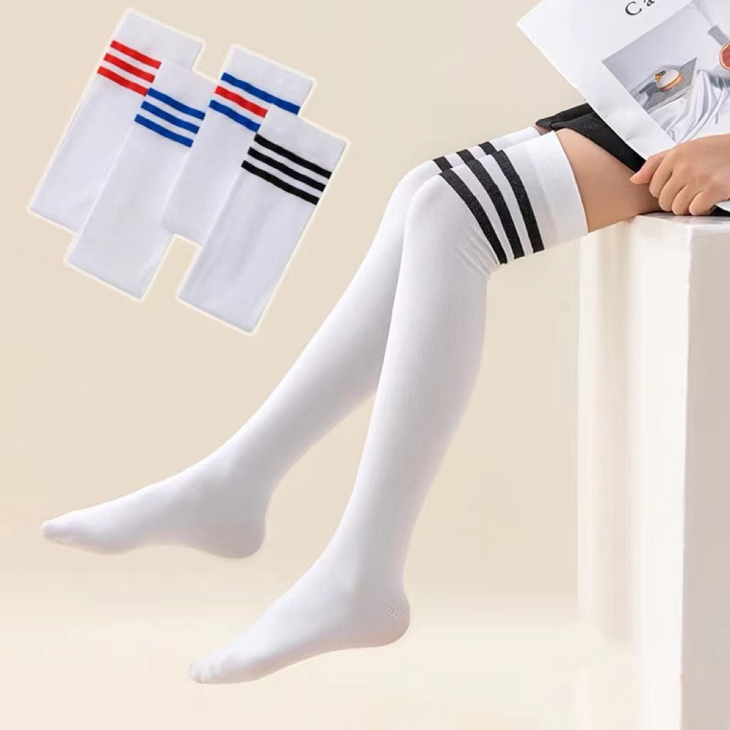 Cute Stripes Design White Cotton Student Long Socks for Kids Girl Long ...