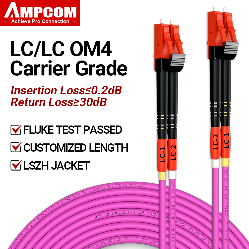 AMPCOM Custom Made 1M-305M OM4 LC to LC UPC 50/125 Duplex Multimode ...