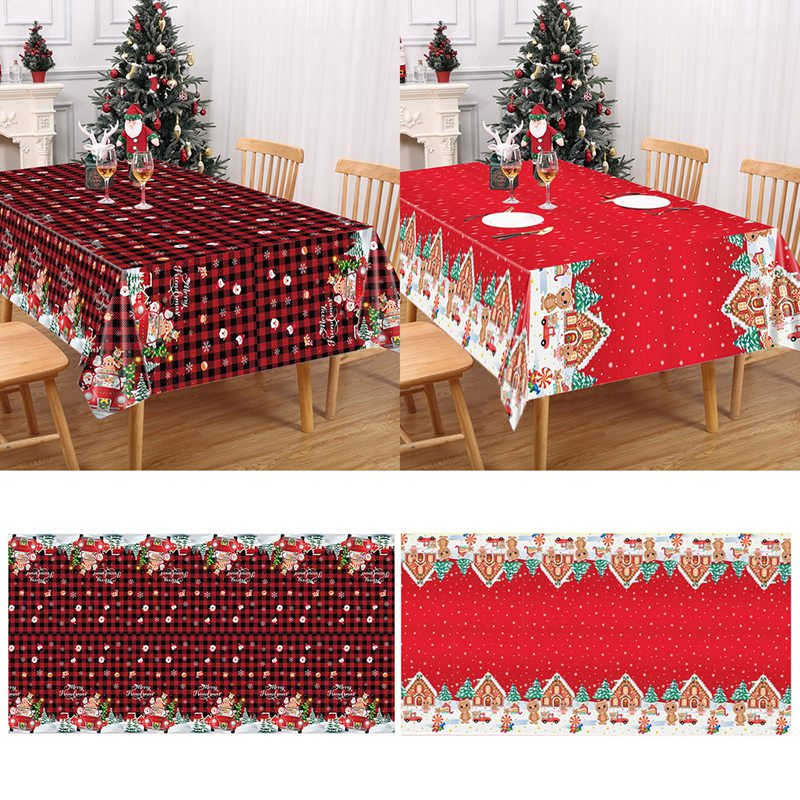 【Waterproof】Christmas Table Cover 6 Seater Xmas Plastic Thin Tablecloth