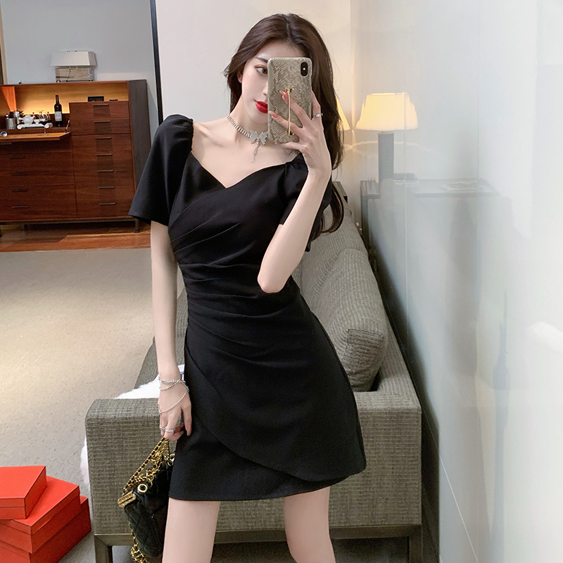 korean sexy black long fitted dress with sleeves simple elegant party dress for teens debut cocktail dress formal Office Dress for women casual summer