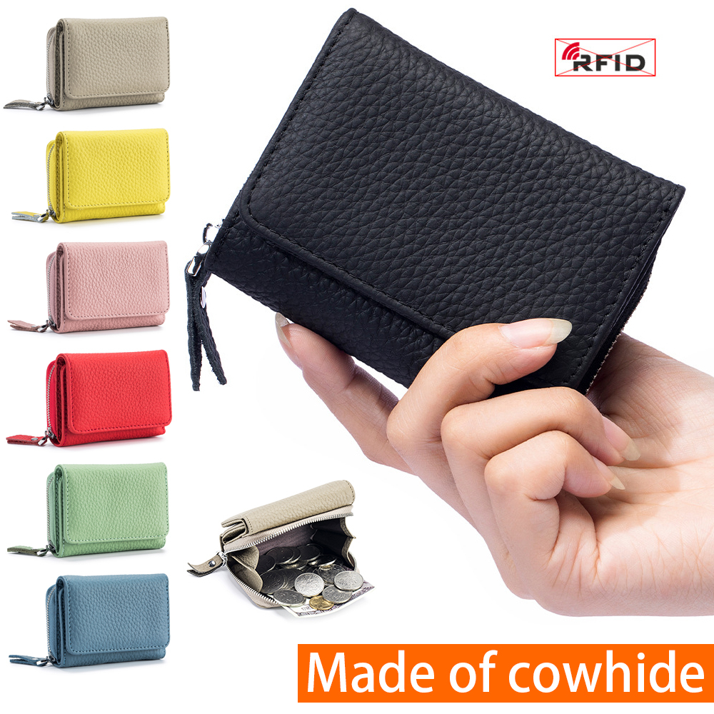 Ready Stock Genuine Leather Wallet Women's Mini Folding Card Holder