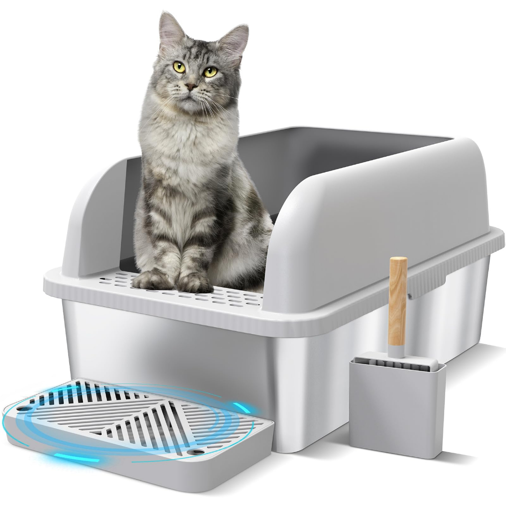 Suzzipaws Stainless Steel Cat Litter Box Extra Large Metal Cat Litter ...