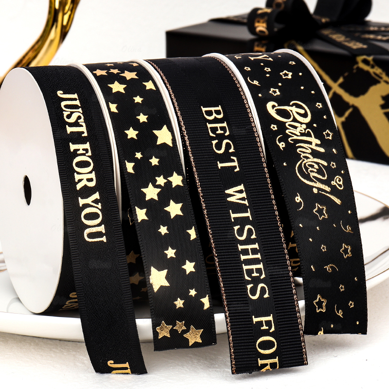 9.1metres/roll Charm Black Gold Series Ribbon Premium Souvenir Gift ...
