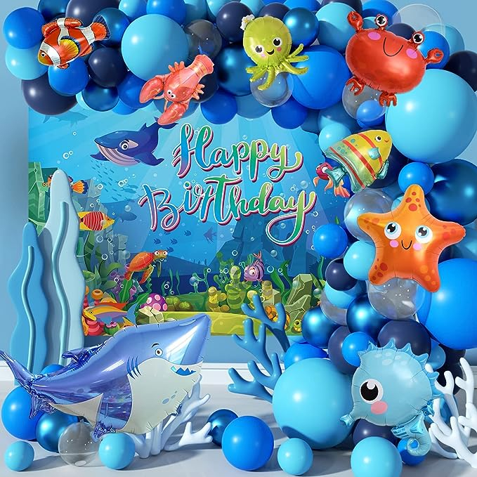 110Pcs Sea Party Decorations Ocean Theme Birthday Decorations Blue