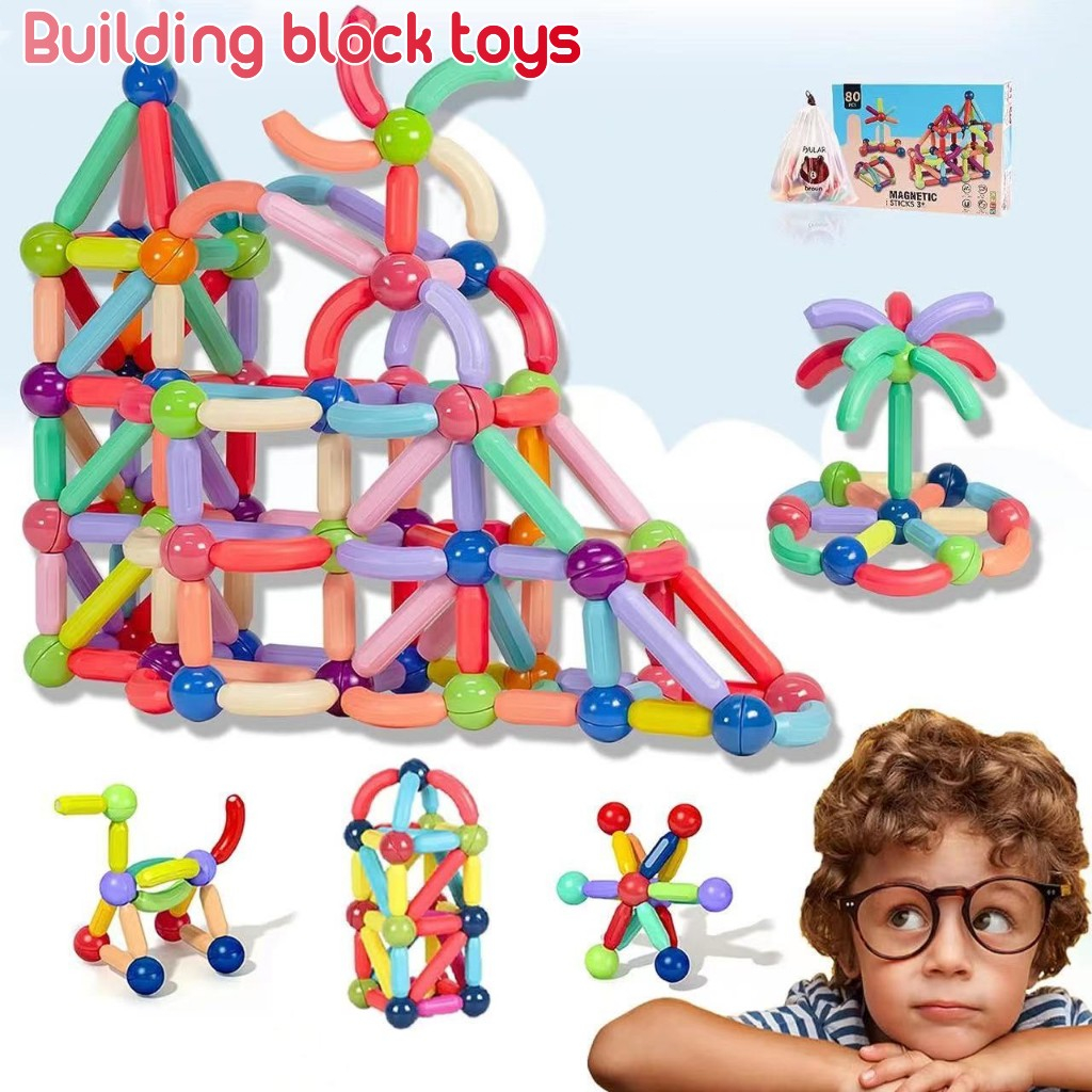 Big Diy Magnetic Building Blocks Toy Set For Kids 3D Stick Ball ...