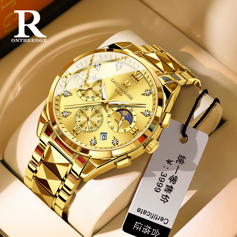 Top Swiss POEDAGAR gold watch for men waterproof original luxury tungsten  steel sapphire crystal calendar luminous multifunctional chronograph relo 