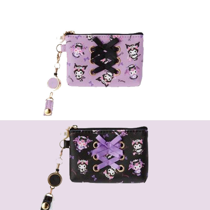 Leather Student ID Card Holder Kuromi Retractable Lanyard Wallet
