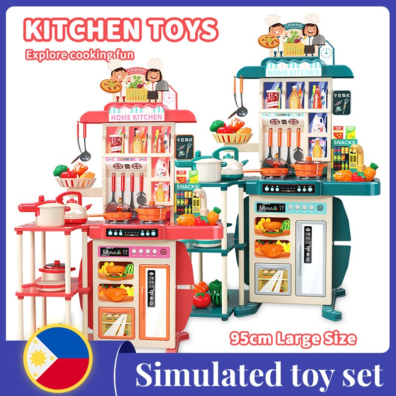 Big size kitchen toys for girls real steam working mini kitchen toy set