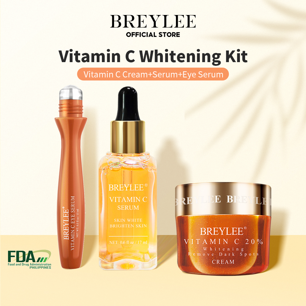 BREYLEE Vitamin C Whitening Skin Care Set 3PCS Face Serum Eyes Cream ...