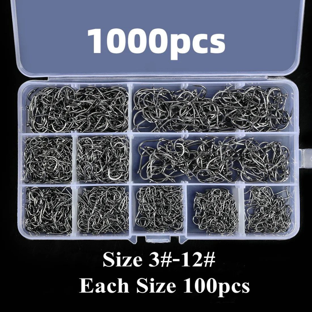 1000Pcs/box Fish Hook Set Mixed Size #3~12 High Quality Stainless