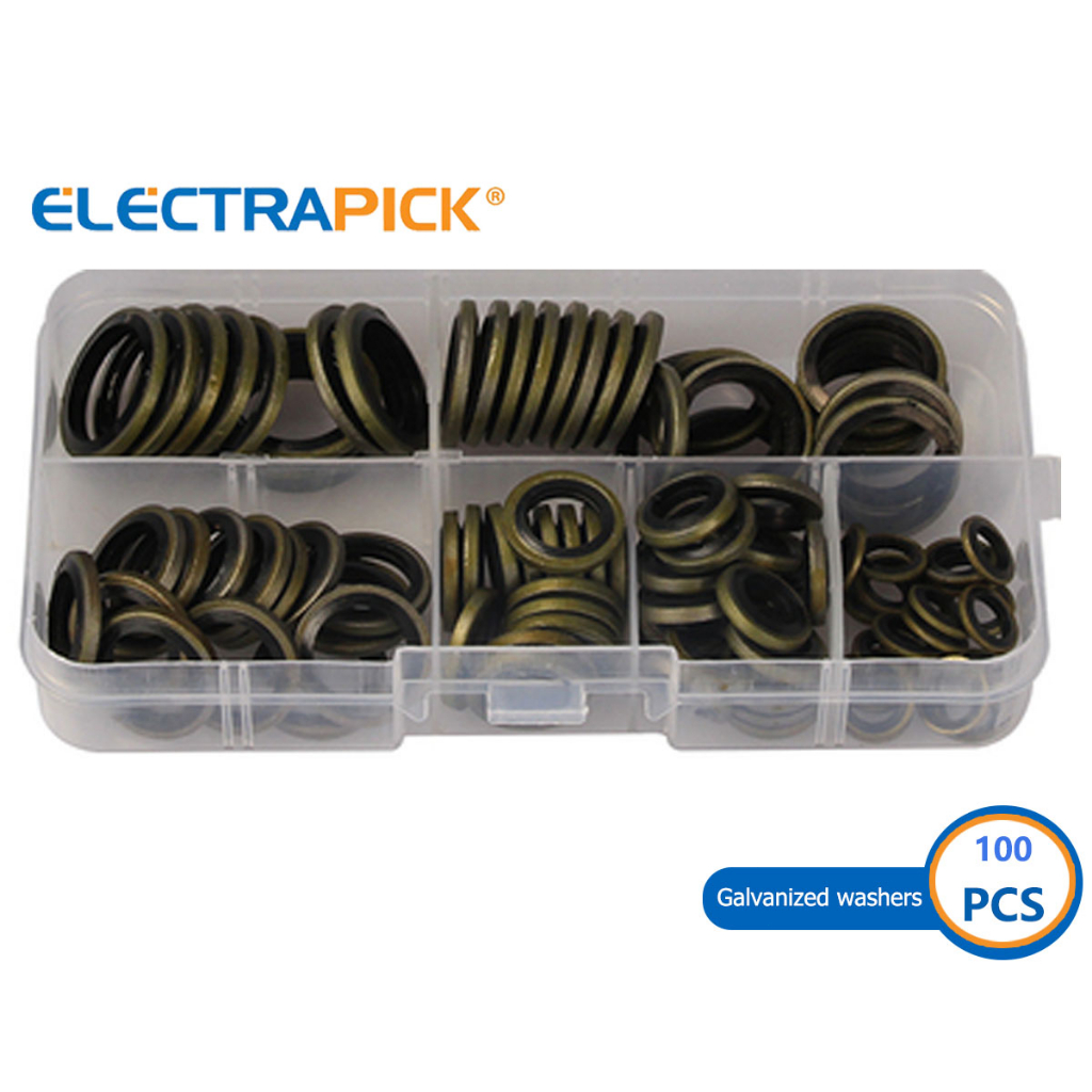 Electrapick 100pcs Bonded Washer Metal Rubber Oil Drain Plug Gasket Fit ...