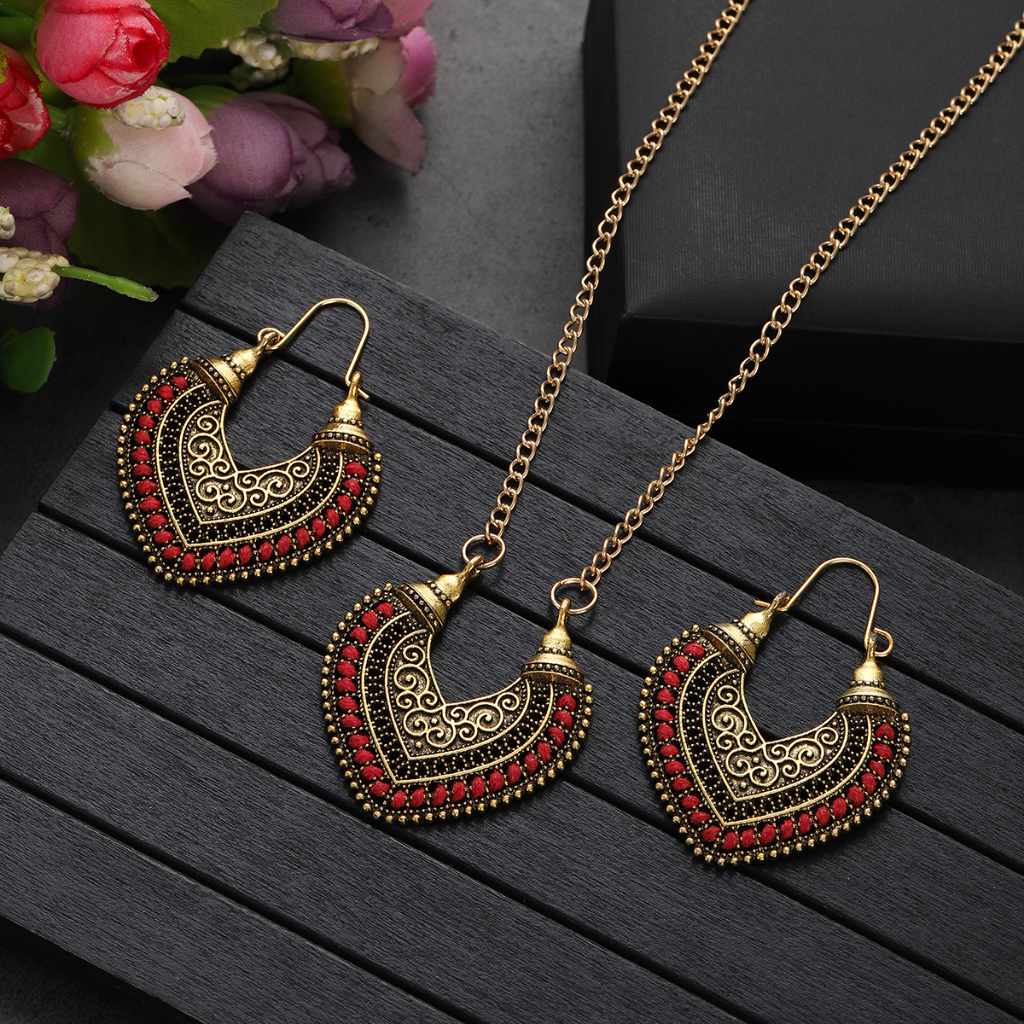 Vintage Ethnic Gold Color Drop Earrings Necklace for Women Heart Shape Statement Earrings Bohemian Rope Wrap Jewelry bijoux Shopee Philippines