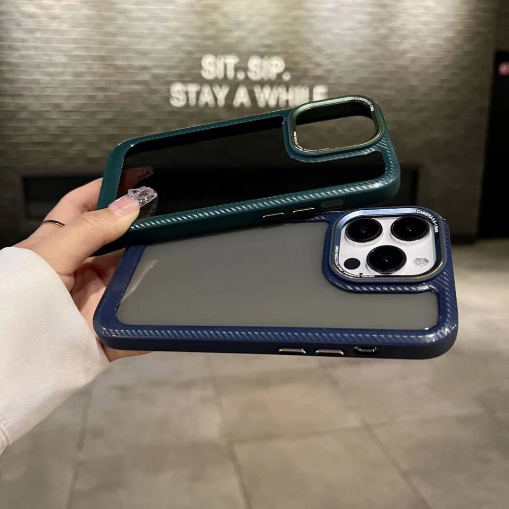 Luxury PC carbon fiber transparent Phone Case iPhone 15 14 13 12 Pro Max 11  shockproof Clear Metal camera Hard Case iPhone 11 Full Casing