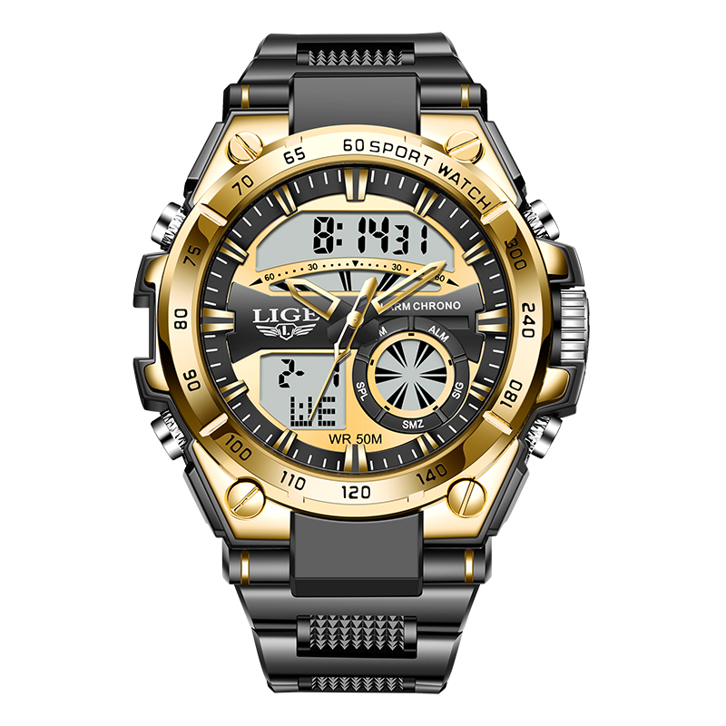 LIGE Fashion Watches For Men 50m Waterproof Digital Watch Quartz Sport  Chronograph LED Dual Display Men's Wristwatch