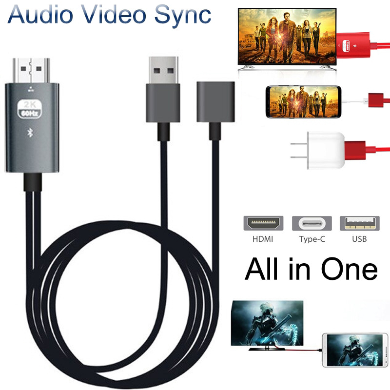 Bluetooth USB to HDMI Mirror Cast Cable Audio Video Adapter for iPhone