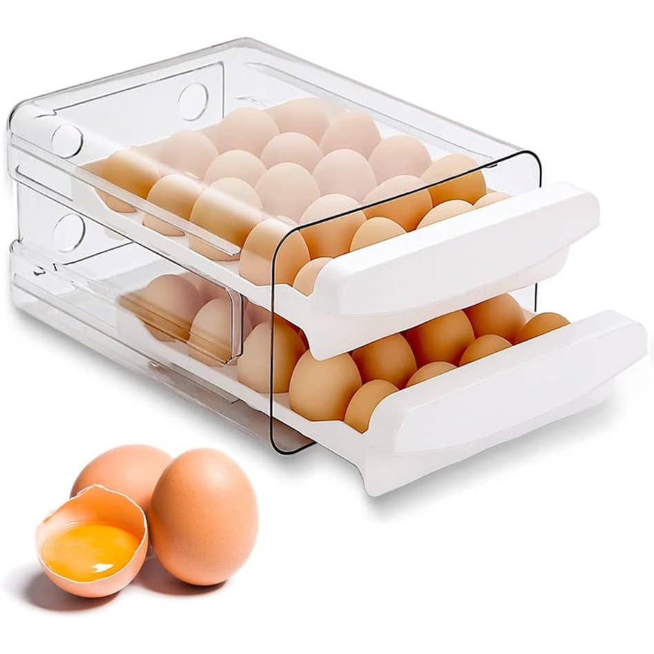 Clear Egg Holder for Refrigerator, Large Capacity Egg Storage Container ...