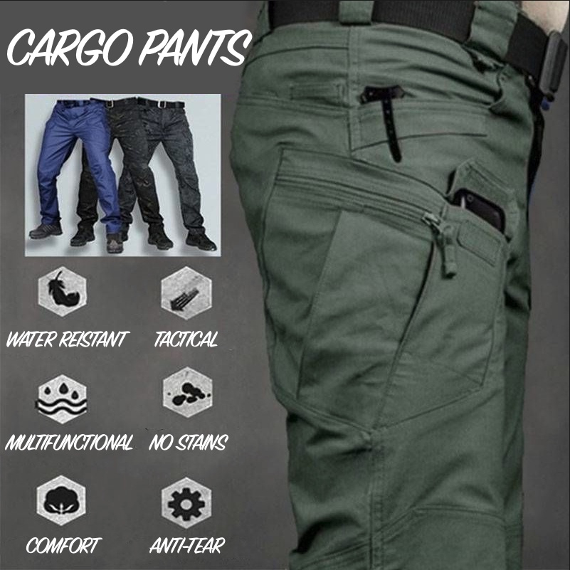IX7 Men's Tactical Pants Water Resistant Ripstop Fabric Multi Pocket