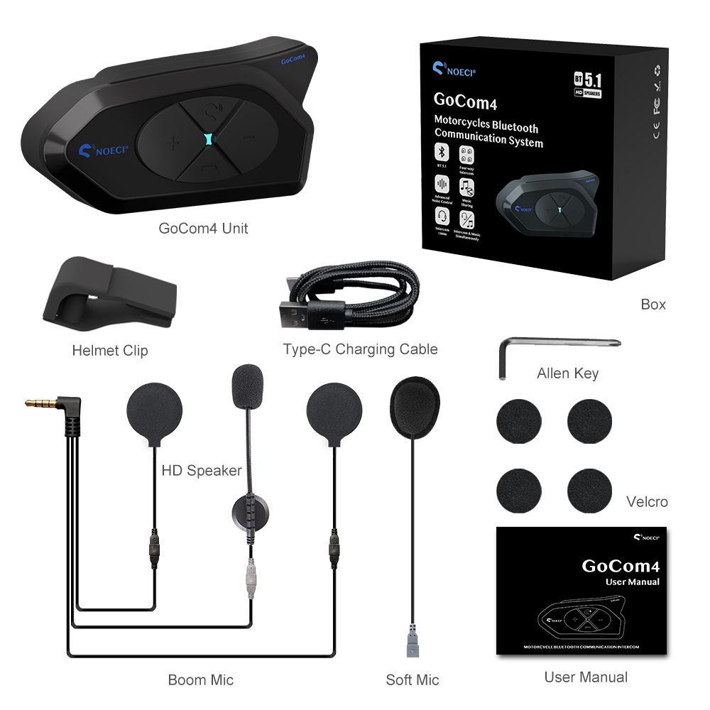 NOECI Music Sharing GoCom4 4-rider Helmet Wireless Bluetooth Intercom ...