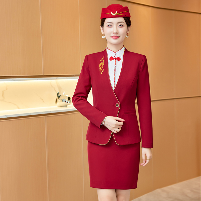 8919 Red Professional Wear Suit Suit Female Stewardess Uniform Sales ...