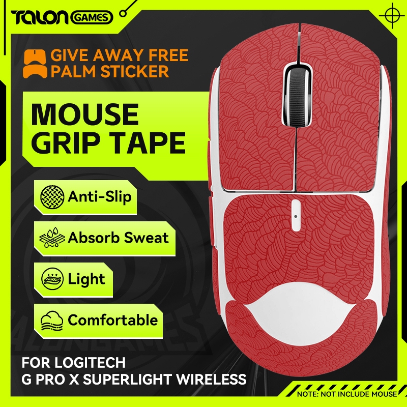 Red TALONGAMES Mouse Grip Tape For Logitech G PRO X Superlight Mouse,Palm Sweat Absorption, Side