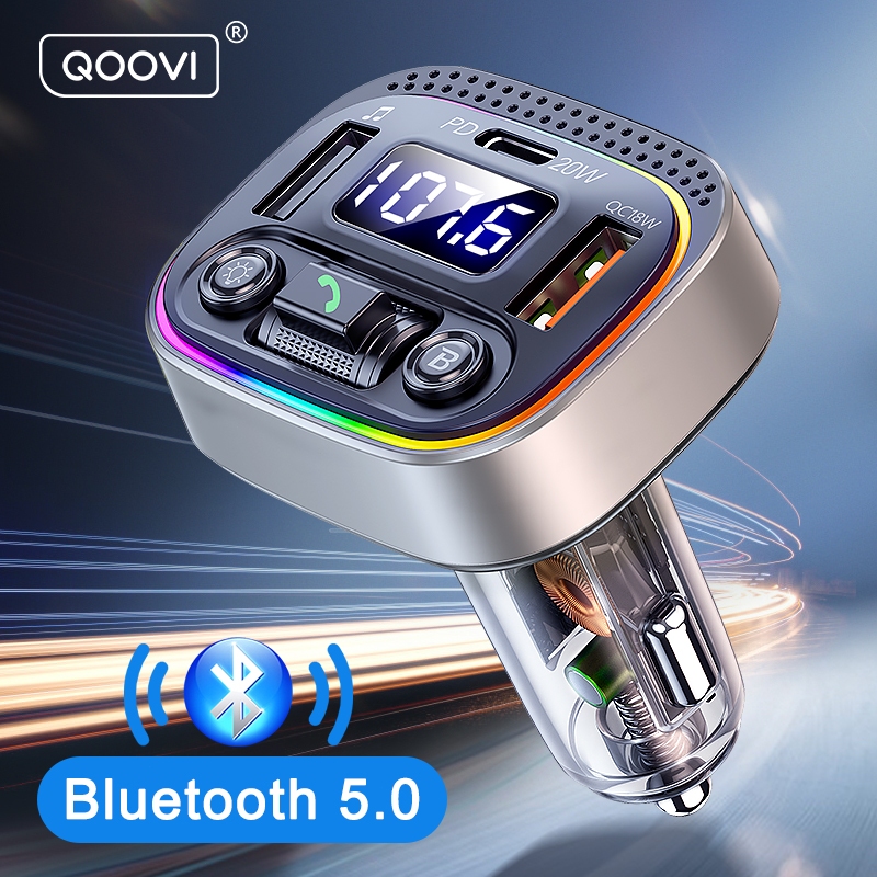 QOOVI USB Car Charger MP3 Audio Player Bluetooth 5.0 Car Kit FM