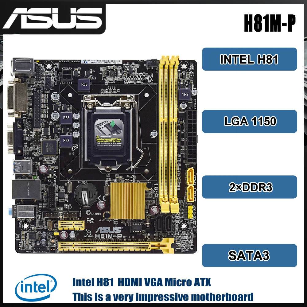 Intel H81Motherboard ASUS H81M-P LGA 1150 DDR3 16GB 2×SATA III USB3.0 ...