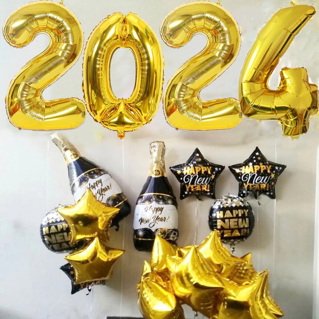 Hello 2024 New Year Number Bottle Foil Balloon Happy New Year Eve Party