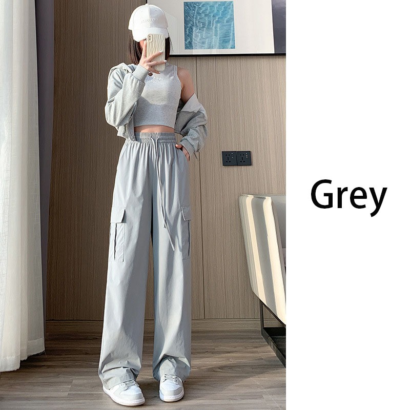 Girls Quick Dry Overalls Women's Loose Design Casual Wide Leg Pants Drawstring Belt Trousers
