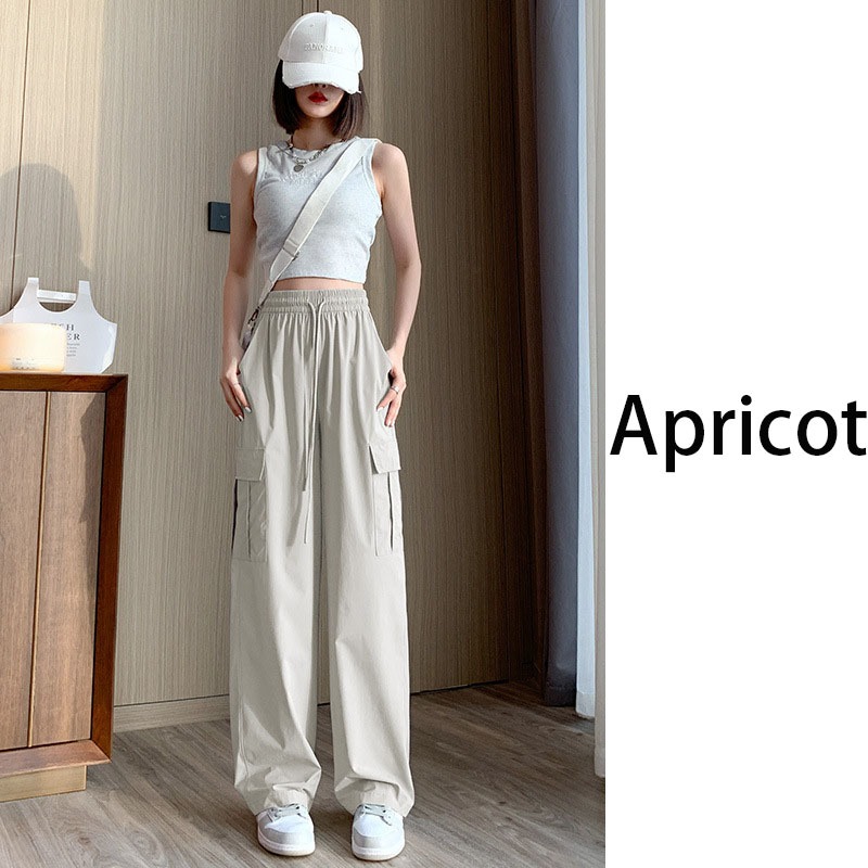Girls Quick Dry Overalls Women's Loose Design Casual Wide Leg Pants Drawstring Belt Trousers
