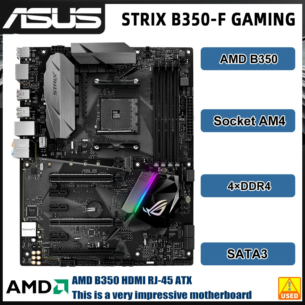 AMD B350 Motherboard ASUS STRIX B350-F GAMING Socket AM4 DDR4 64GB PCI ...