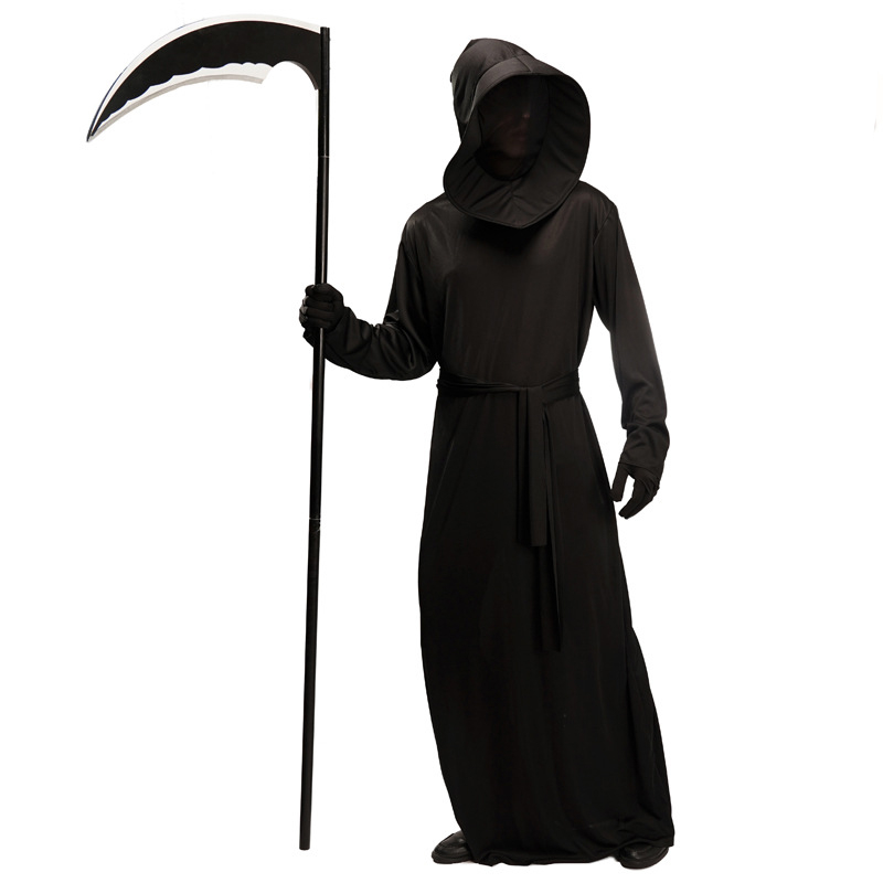 Men Black Death Robe Cosplay Adult Halloween Hell Devil Demon Scary ...