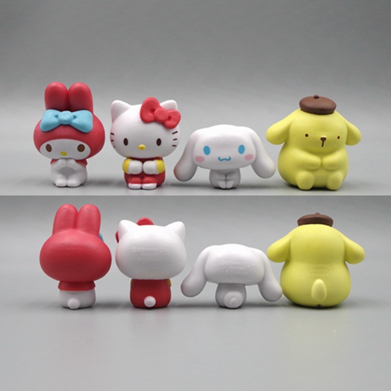 4pcs Set Sanrio Cartoon Anime Figure Hello Kitty My Melody Cinnamorol