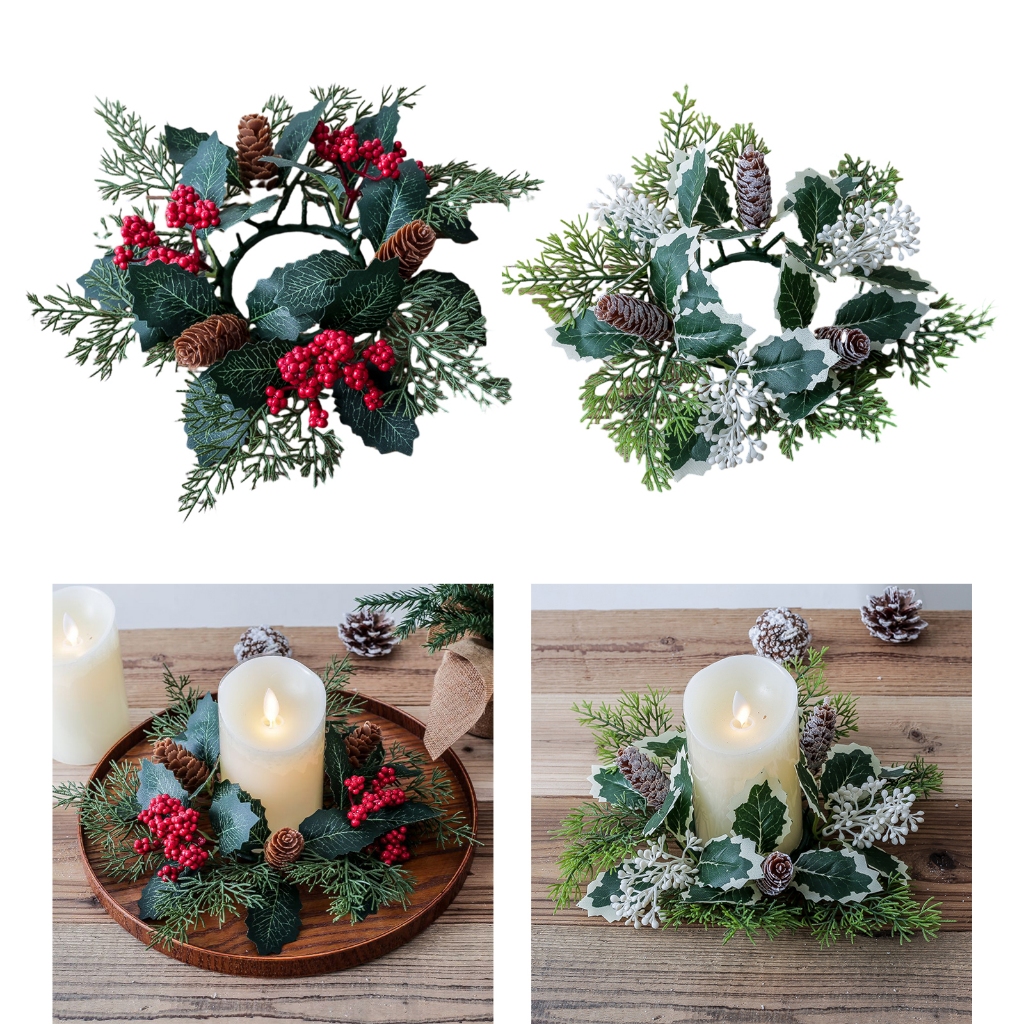 Mumian 6 Pcs Orange Berries Candle Rings Fall Berry Wreath