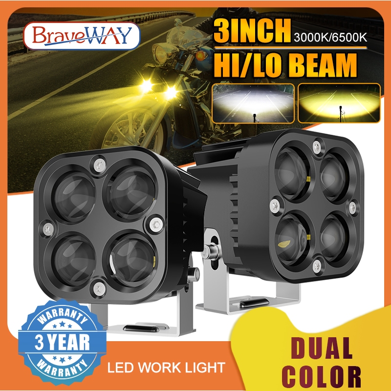 Braveway 3 Inch 100W Led Work Light Bar 12D Square Spotlight Motorcycle ...
