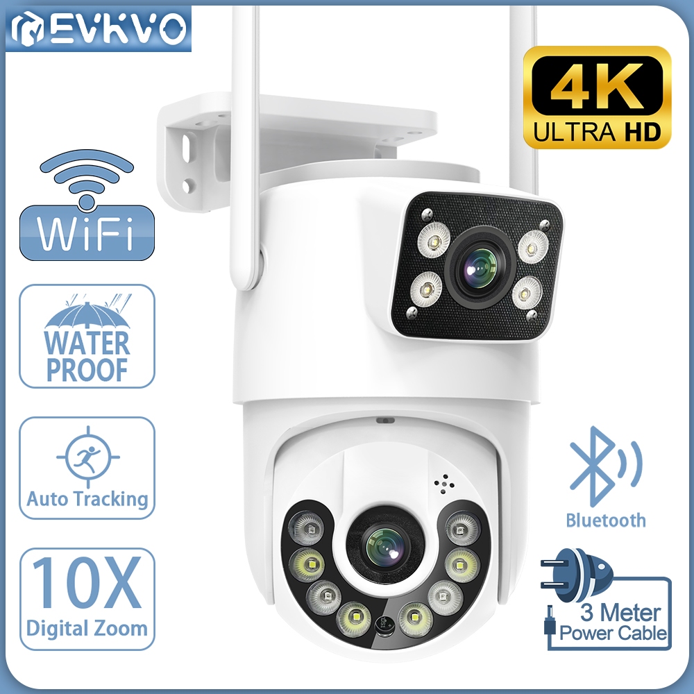 EVKVO 4K 8MP Wide Angle IP WIFI Camera Bullet Ball Linkage Dual Lens ...