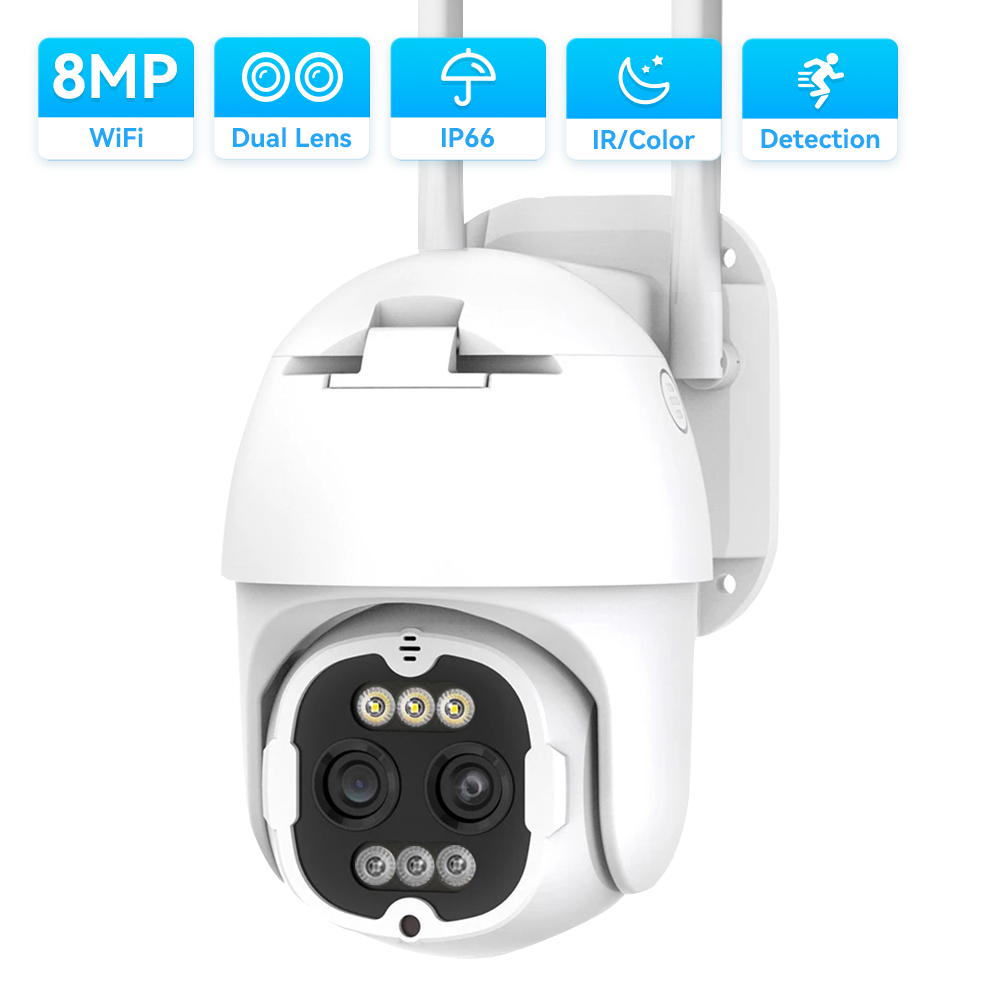 Hamrol 4K 8MP Dual Lens 8X Zoom PTZ Outdoor WiFi IP Camera Human ...